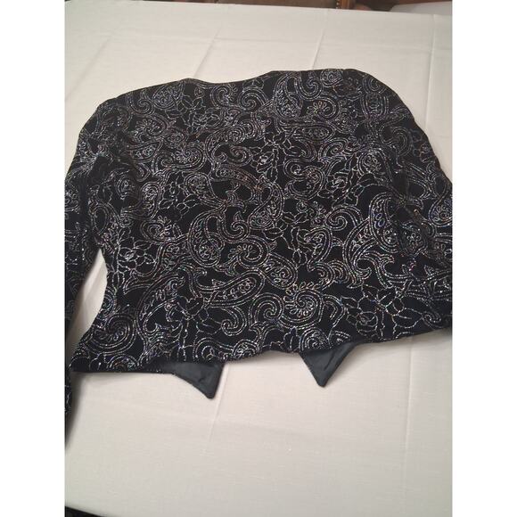VTG Cachet by Bari Protas Cropped Sparkle Jacket Black Velvet Velour Sz L Bling - Picture 12 of 16